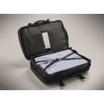 Mochila extensível RPET 600D com compartimentos e fita de trolley 20L cor preto vista fotografia