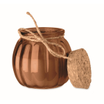 Porta-velas de vidro com tampa de cortiça e vela com aroma a baunilha cor castanho
