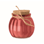 Porta-velas de vidro com tampa de cortiça e vela com aroma a baunilha cor vermelho