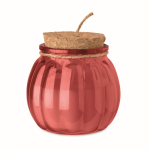 Porta-velas de vidro com tampa de cortiça e vela com aroma a baunilha cor vermelho