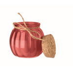 Porta-velas de vidro com tampa de cortiça e vela com aroma a baunilha cor vermelho