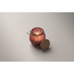 Porta-velas de vidro com tampa de cortiça e vela com aroma a baunilha cor vermelho vista fotografia quarta vista