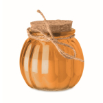Porta-velas de vidro com tampa de cortiça e vela com aroma a baunilha cor cor-de-laranja