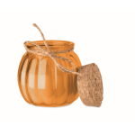 Porta-velas de vidro com tampa de cortiça e vela com aroma a baunilha cor cor-de-laranja terceira vista