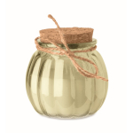 Porta-velas de vidro com tampa de cortiça e vela com aroma a baunilha cor bege