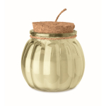 Porta-velas de vidro com tampa de cortiça e vela com aroma a baunilha cor bege