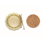 Porta-velas de vidro com tampa de cortiça e vela com aroma a baunilha cor bege quinta vista