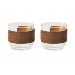 Set 2 chávenas de café em vidro com banda de madeira de nogueira 120 ml cor madeira