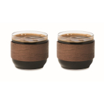 Set 2 chávenas de café em vidro com banda de madeira de nogueira 120 ml cor madeira segunda vista
