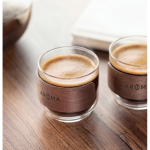 Set 2 chávenas de café em vidro com banda de madeira de nogueira 120 ml cor madeira segunda vista conjunto 2