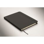 Conjunto de caderno em PU A5 com esferográfica azul e folhas pautadas cor preto vista fotografia terceira vista