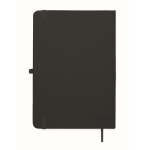 Conjunto de caderno em PU A5 com esferográfica azul e folhas pautadas cor preto quinta vista
