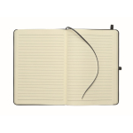 Conjunto de caderno em PU A5 com esferográfica azul e folhas pautadas cor preto sexta vista
