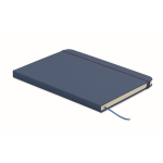 Conjunto de caderno em PU A5 com esferográfica azul e folhas pautadas cor azul quarta vista