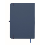 Conjunto de caderno em PU A5 com esferográfica azul e folhas pautadas cor azul quinta vista