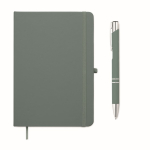 Conjunto de caderno em PU A5 com esferográfica azul e folhas pautadas cor preto mate