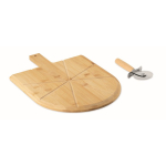 Tábua de bambu para pizza com cortador de pizza em aço inox incluído cor madeira