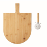 Tábua de bambu para pizza com cortador de pizza em aço inox incluído cor madeira sétima vista
