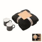 Set oferta com manta polar e 2 canecas metálicas esmaltadas de 350 ml cor preto