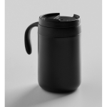Copo térmico em aço inoxidável com filtro reutilizável para café 450ml cor preto vista fotografia sexta vista