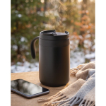 Copo térmico em aço inoxidável com filtro reutilizável para café 450ml cor preto segunda vista conjunto
