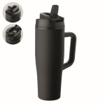 Copo térmico aço inox reciclado anti-fugas com pega e palhinha 900 ml cor preto