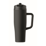 Copo térmico aço inox reciclado anti-fugas com pega e palhinha 900 ml cor preto sétima vista