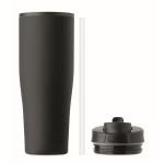 Copo térmico aço inox reciclado anti-fugas com pega e palhinha 900 ml cor preto oitava vista