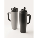 Copo térmico aço inox reciclado anti-fugas com pega e palhinha 900 ml cor preto nona vista