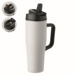 Copo térmico aço inox reciclado anti-fugas com pega e palhinha 900 ml cor branco