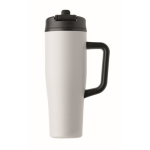 Copo térmico aço inox reciclado anti-fugas com pega e palhinha 900 ml cor branco sétima vista