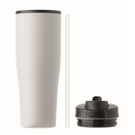 Copo térmico aço inox reciclado anti-fugas com pega e palhinha 900 ml cor branco oitava vista