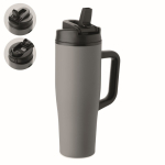 Copo térmico aço inox reciclado anti-fugas com pega e palhinha 900 ml cor cinzento