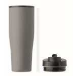 Copo térmico aço inox reciclado anti-fugas com pega e palhinha 900 ml cor cinzento oitava vista