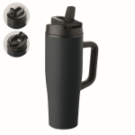 Copo térmico aço inox reciclado anti-fugas com pega e palhinha 900 ml cor azul-marinho