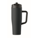 Copo térmico aço inox reciclado anti-fugas com pega e palhinha 900 ml cor azul-marinho sétima vista
