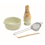 Conjunto de matcha de 5 peças em cerâmica e bambu em caixa de oferta cor verde menta