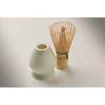 Conjunto de matcha de 5 peças em cerâmica e bambu em caixa de oferta cor verde menta vista fotografia quarta vista