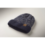 Gorro unissexo em poliéster com forro polar, com dobra e tamanho único cor azul vista fotografia terceira vista
