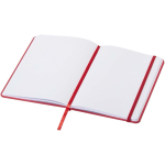 Caderno A5 com fecho elástico e fita da mesma cor, páginas pontilhadas cor vermelho segunda vista