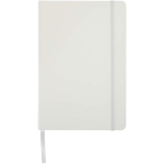 Caderno A5 com fecho elástico e fita da mesma cor, páginas pontilhadas cor branco segunda vista frontal