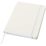 Caderno A5 com fecho elástico e fita da mesma cor, páginas pontilhadas cor branco