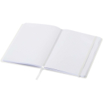 Caderno A5 com fecho elástico e fita da mesma cor, páginas pontilhadas cor branco segunda vista