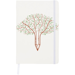 Caderno A5 com fecho elástico e fita da mesma cor, páginas pontilhadas cor branco