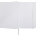 Caderno A5 com fecho elástico e fita da mesma cor, páginas pontilhadas cor branco terceira vista frontal