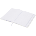 Caderno A5 com fecho elástico e fita da mesma cor, páginas pontilhadas cor branco