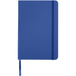 Caderno A5 com fecho elástico e fita da mesma cor, páginas pontilhadas cor azul real segunda vista frontal