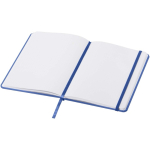 Caderno A5 com fecho elástico e fita da mesma cor, páginas pontilhadas cor azul real terceira vista