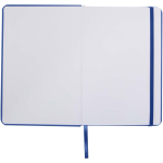 Caderno A5 com fecho elástico e fita da mesma cor, páginas pontilhadas cor azul real terceira vista frontal