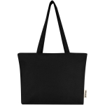 Saco tote de algodão com fecho e asas compridas 320 g/m2 cor preto segunda vista frontal